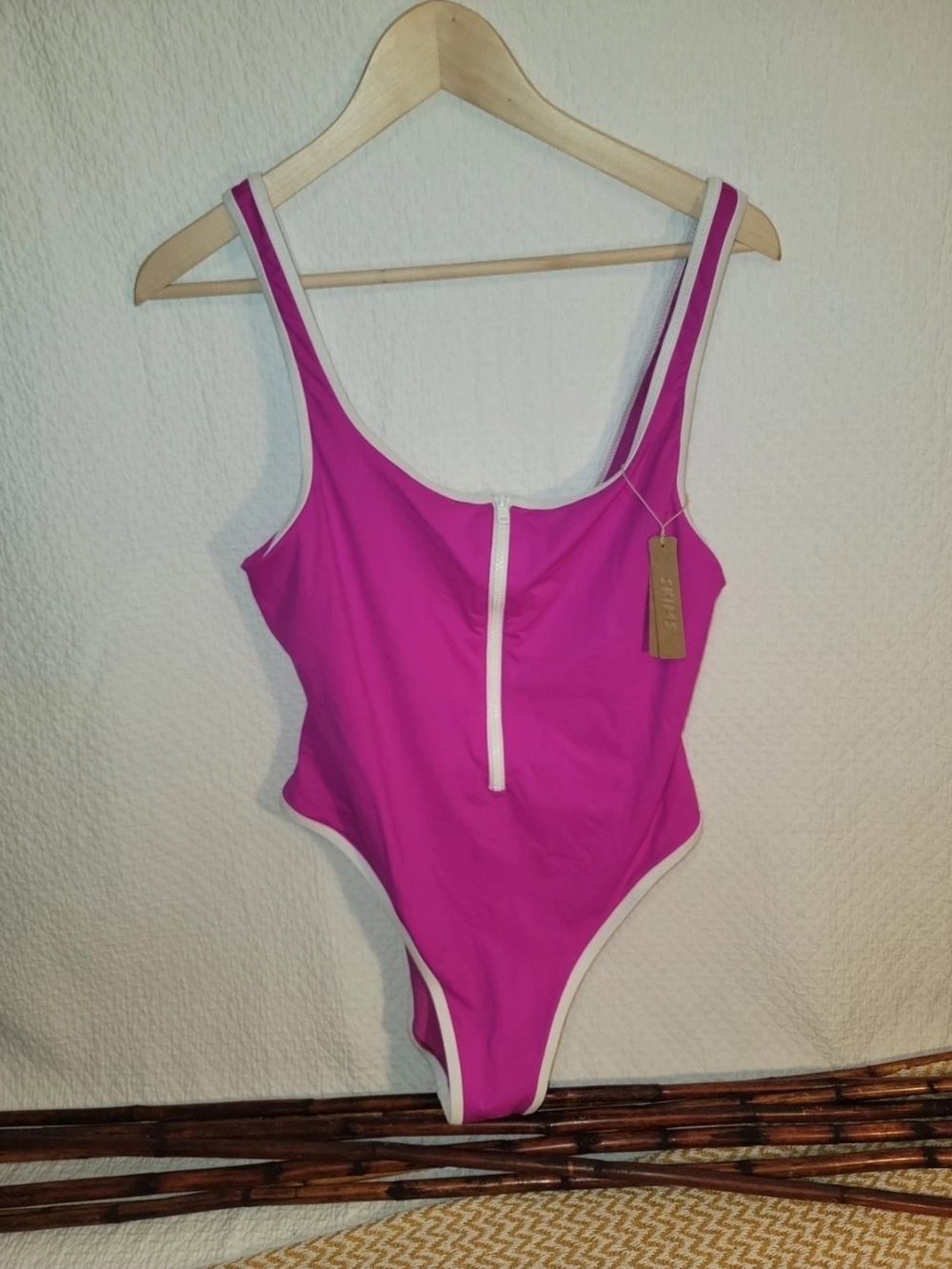 SKIMS NWT Sport Zipper Swim Scoop One Piece XL Hibiscus